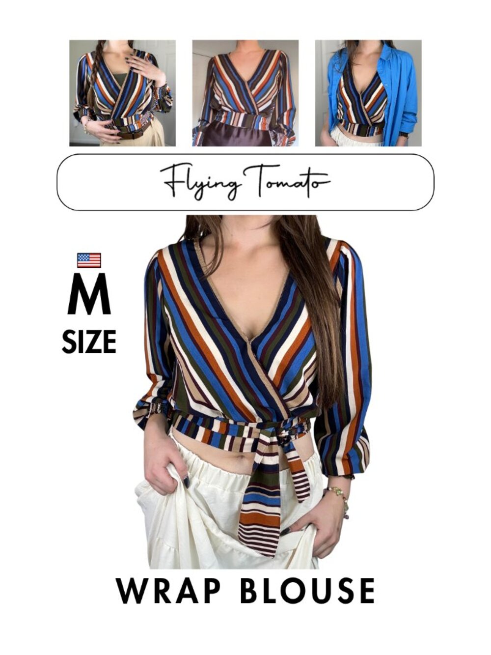 Flying Tomato A. Calin Striped Wrap Blouse - Size M